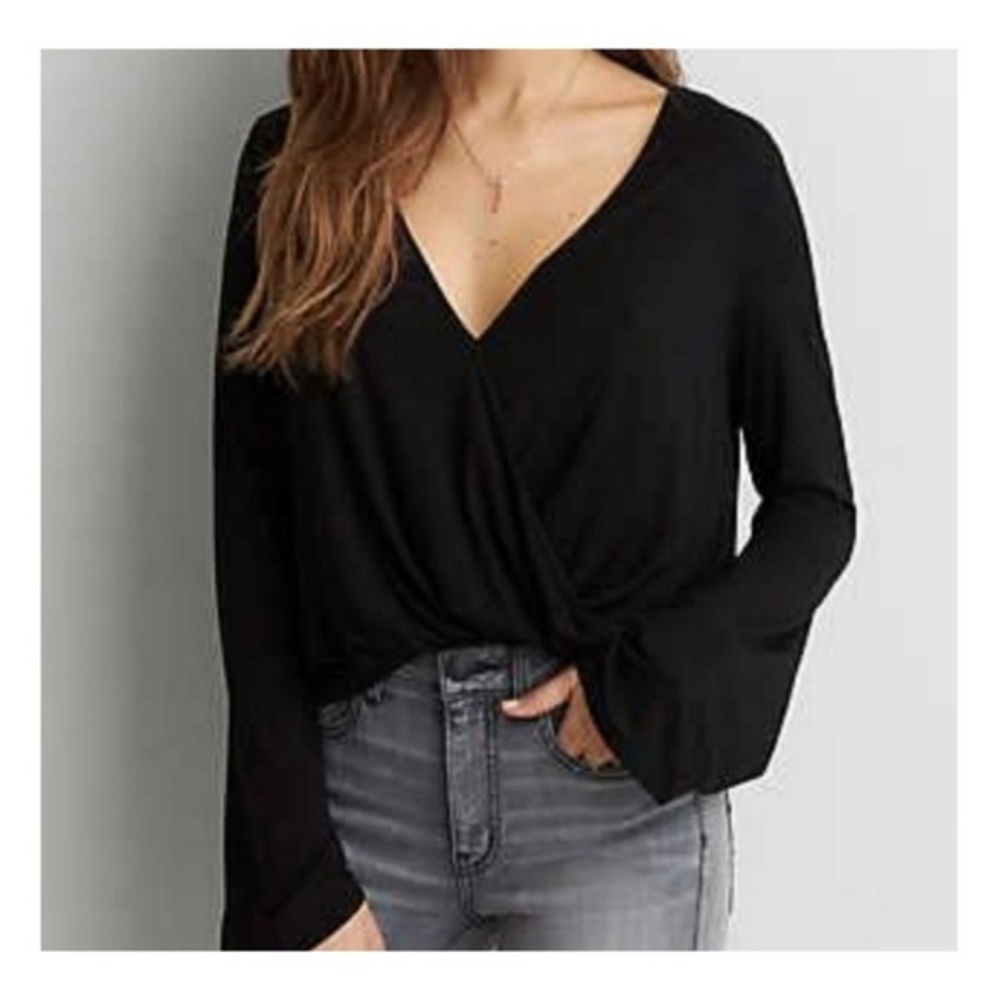 American Eagle bell sleeve wrap blouse